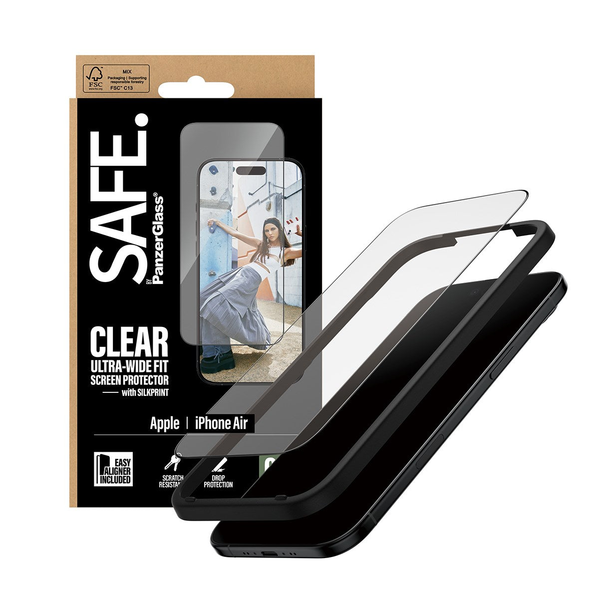 SAFE. by PanzerGlass® Screen Protector w. Black Frame iPhone Air | Ultra-Wide Fit w. EasyAligner